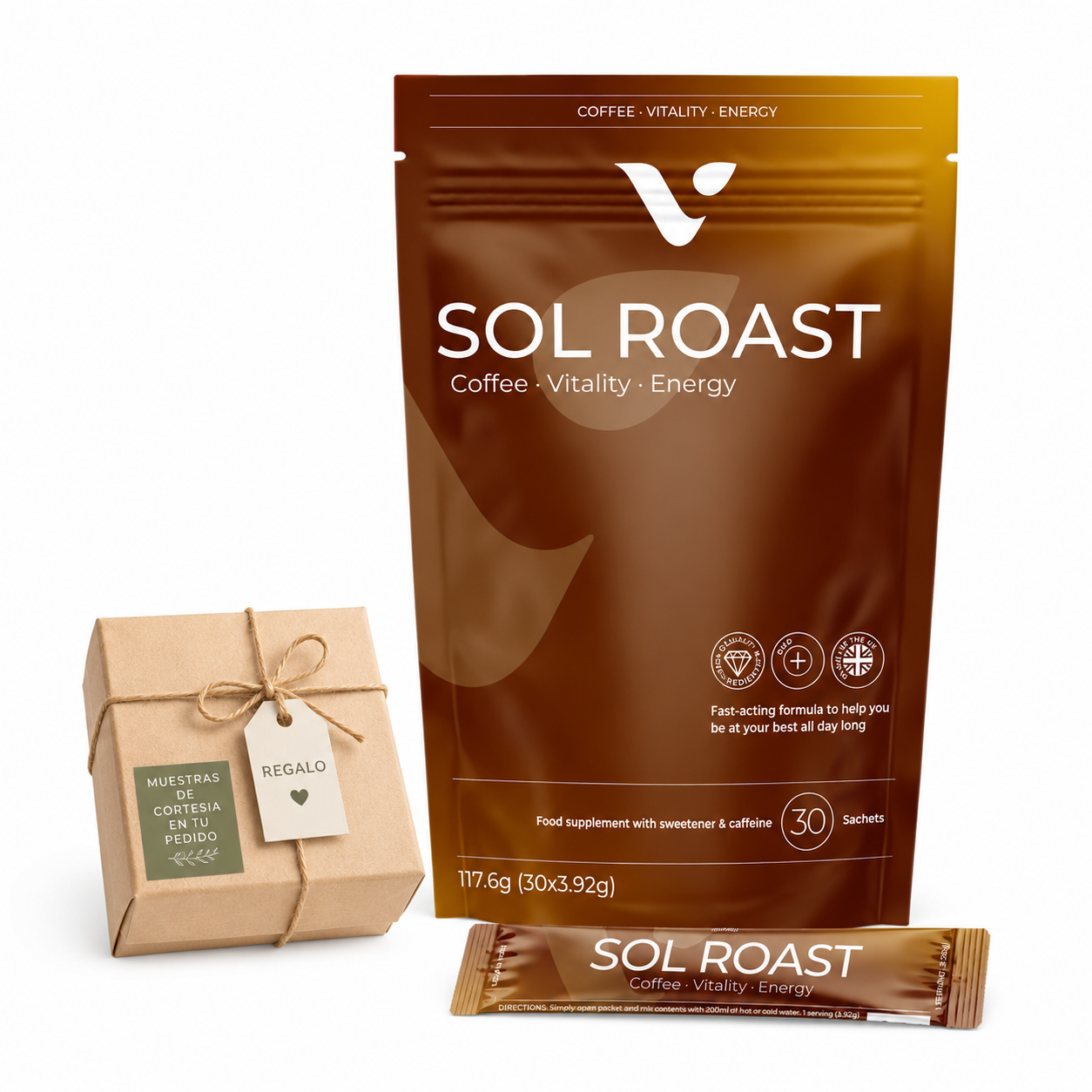 Café Valentus SolRoast 30 Sobres | Bote de Valentus Sol Roast | Café con Cafeína, Guraná, L-teanina, Y Ginseng