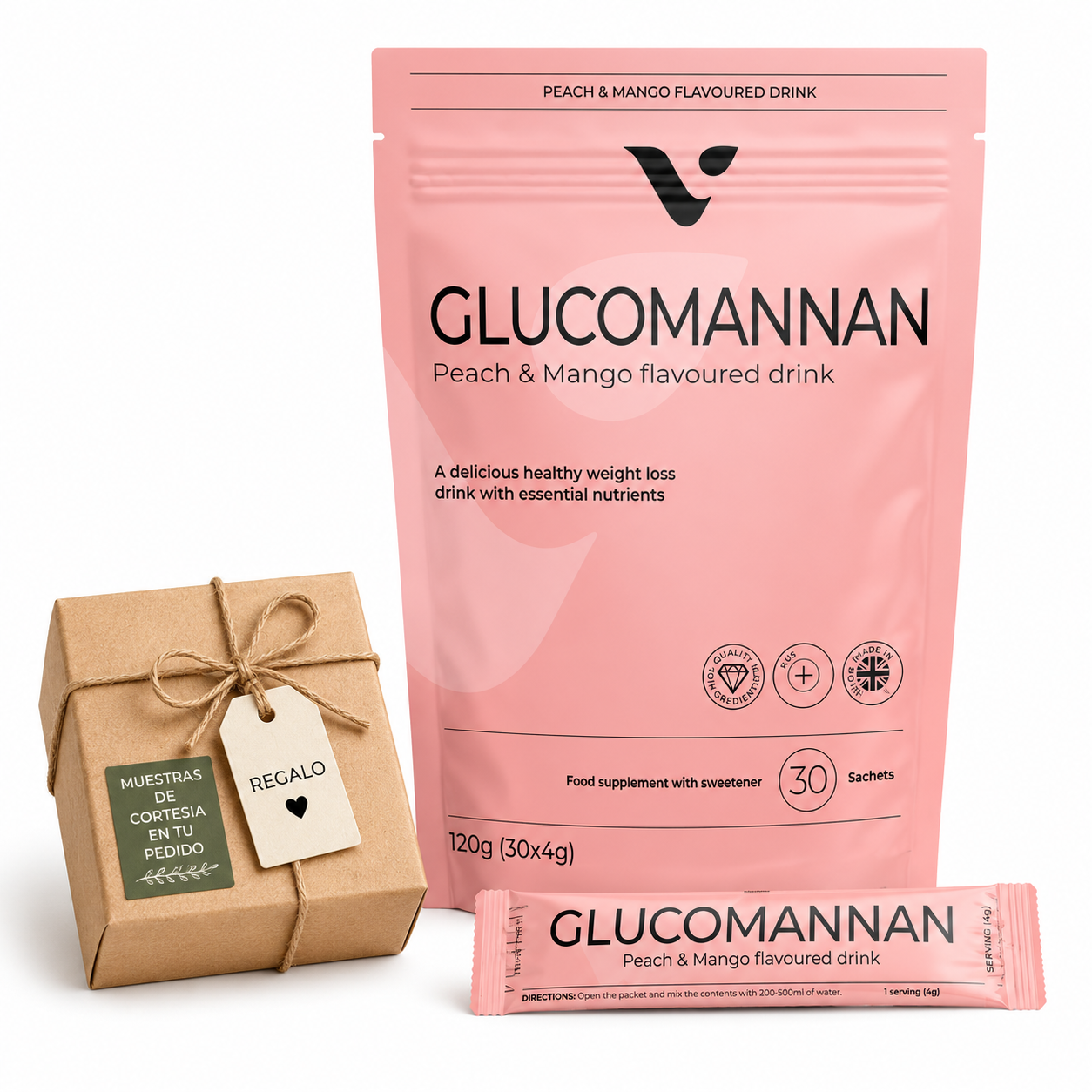 Glucomanano 30 monodosis | Mango y melocotón | 120 gr (30 x 4gr)