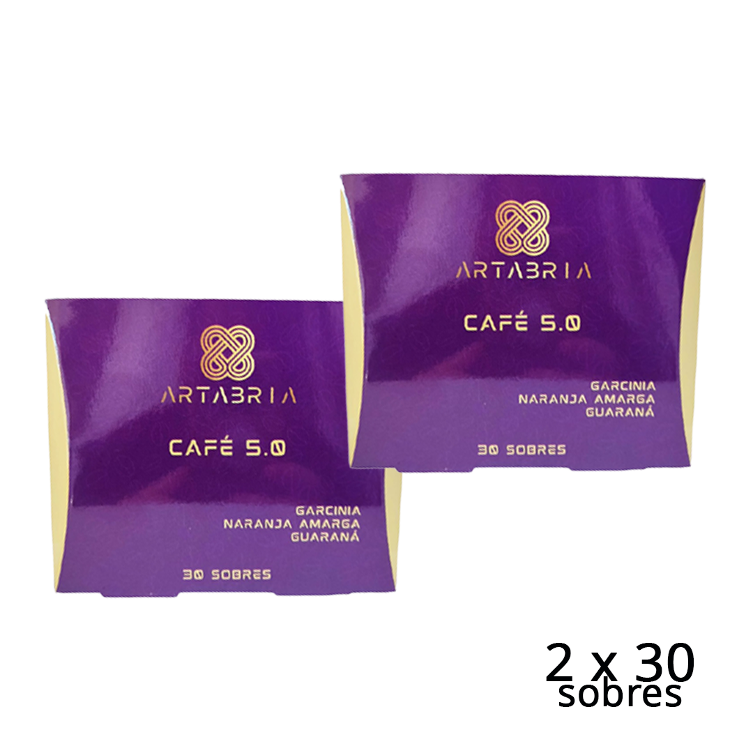 Oferta 2 Café 5.0 Artabria | 30 Sobres x 2 Cajas | Garcinia, Guaraná y Naranja Amarga