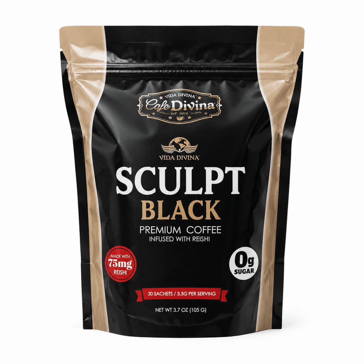 Sculpt Black Vida Divina: café Arábica con Reishi en 30 sobres