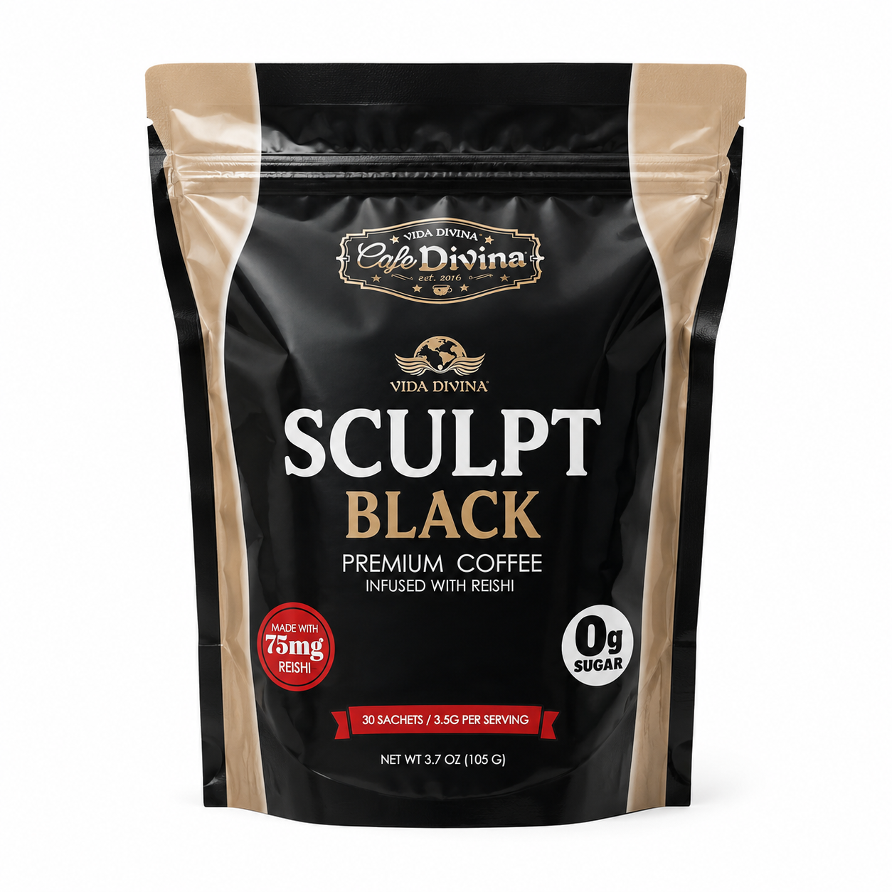 Sculpt Black Vida Divina: café Arábica con Reishi en 30 sobres